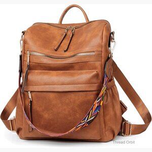 Faux Leather Backpack Purse with Detachable Strap, Multi-Pocket Design